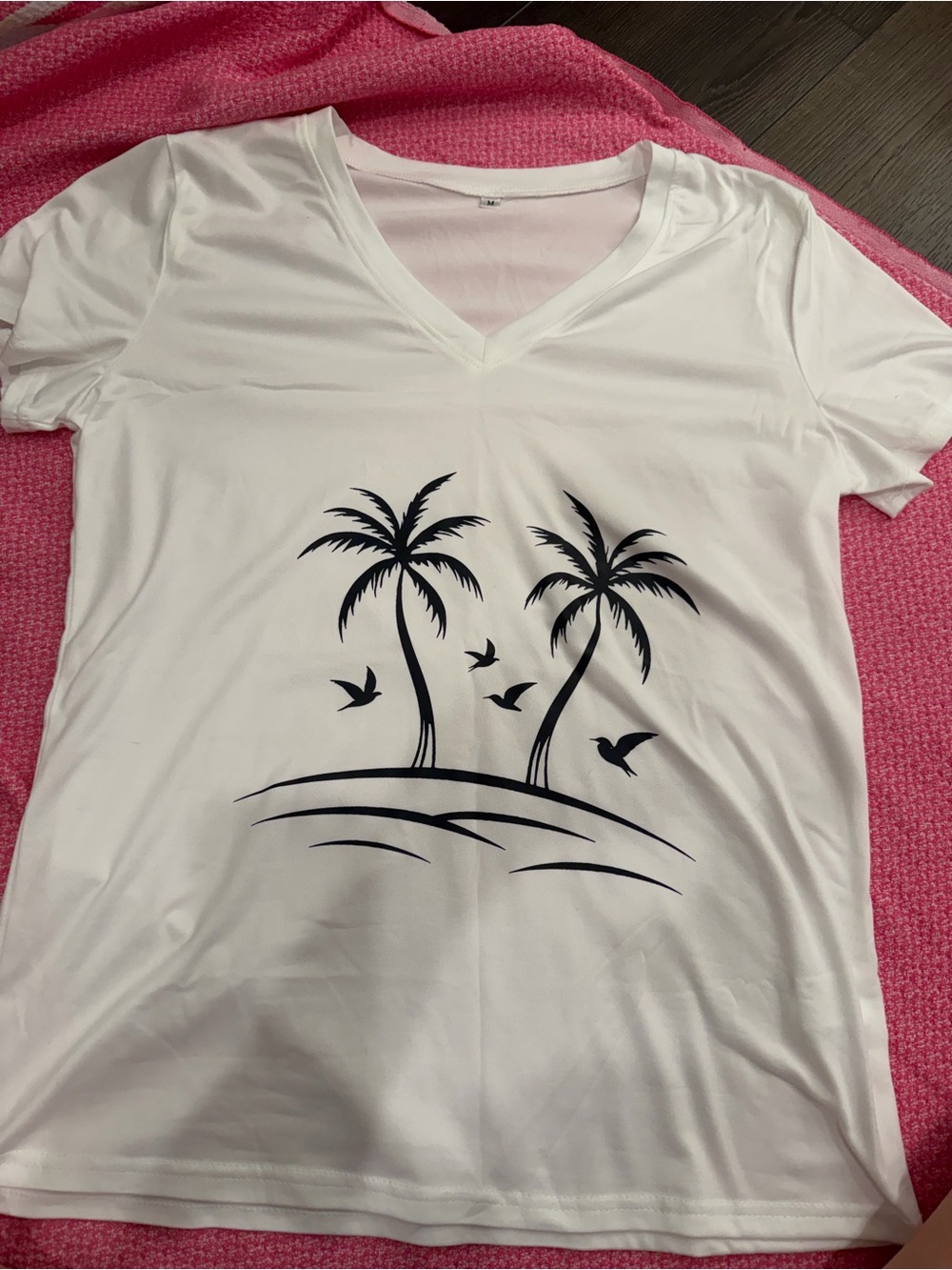 White V-Neck Palm Tree Graphic Tee